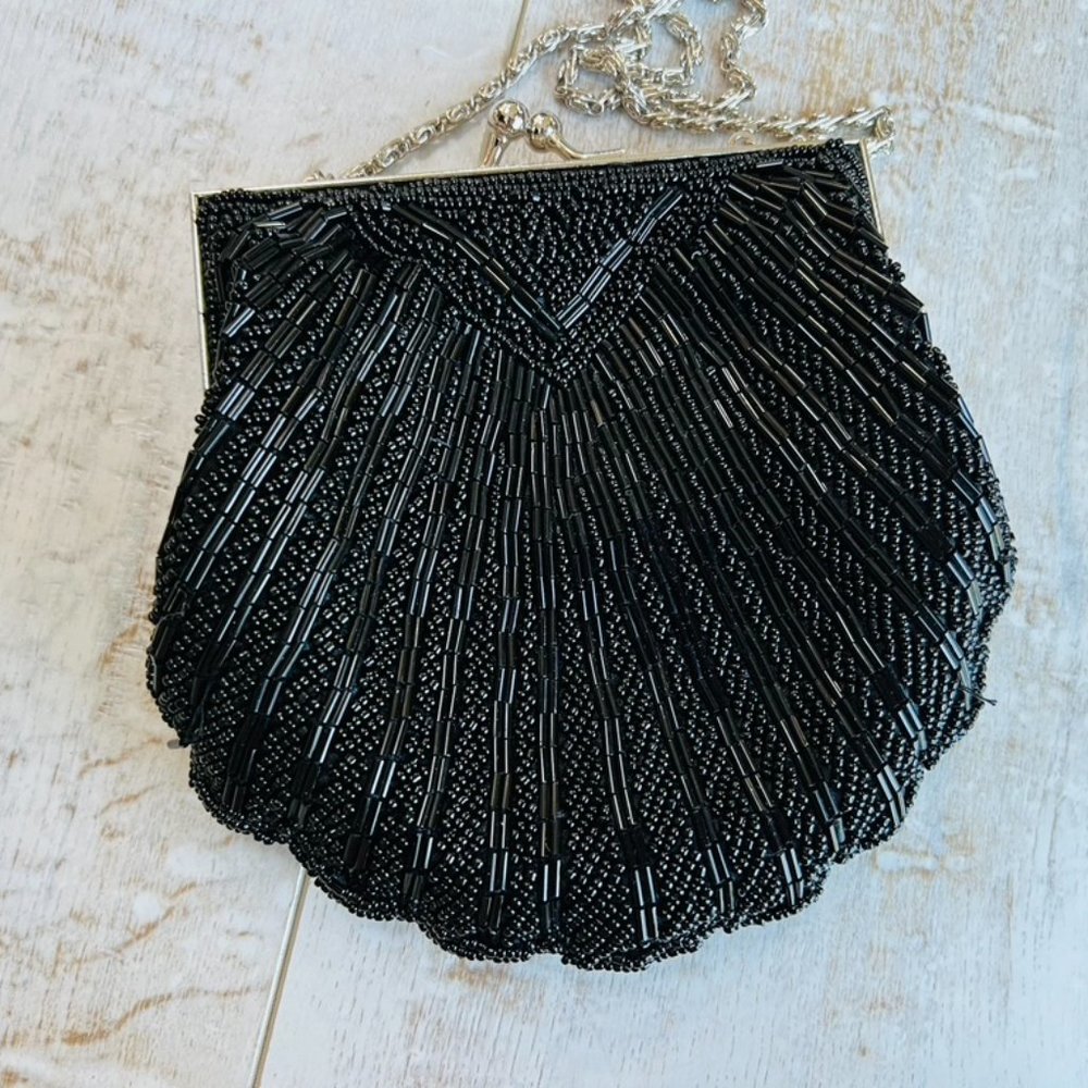 Valerie Stevens Black Beaded Evening Bag w/Mirror - Picture 3 of 5